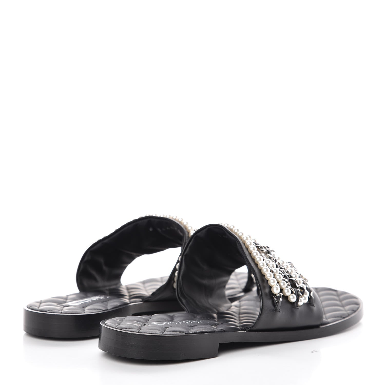 Chanel Pearl Lambskin Chain Flat Sandals 41 Black 4 of 8