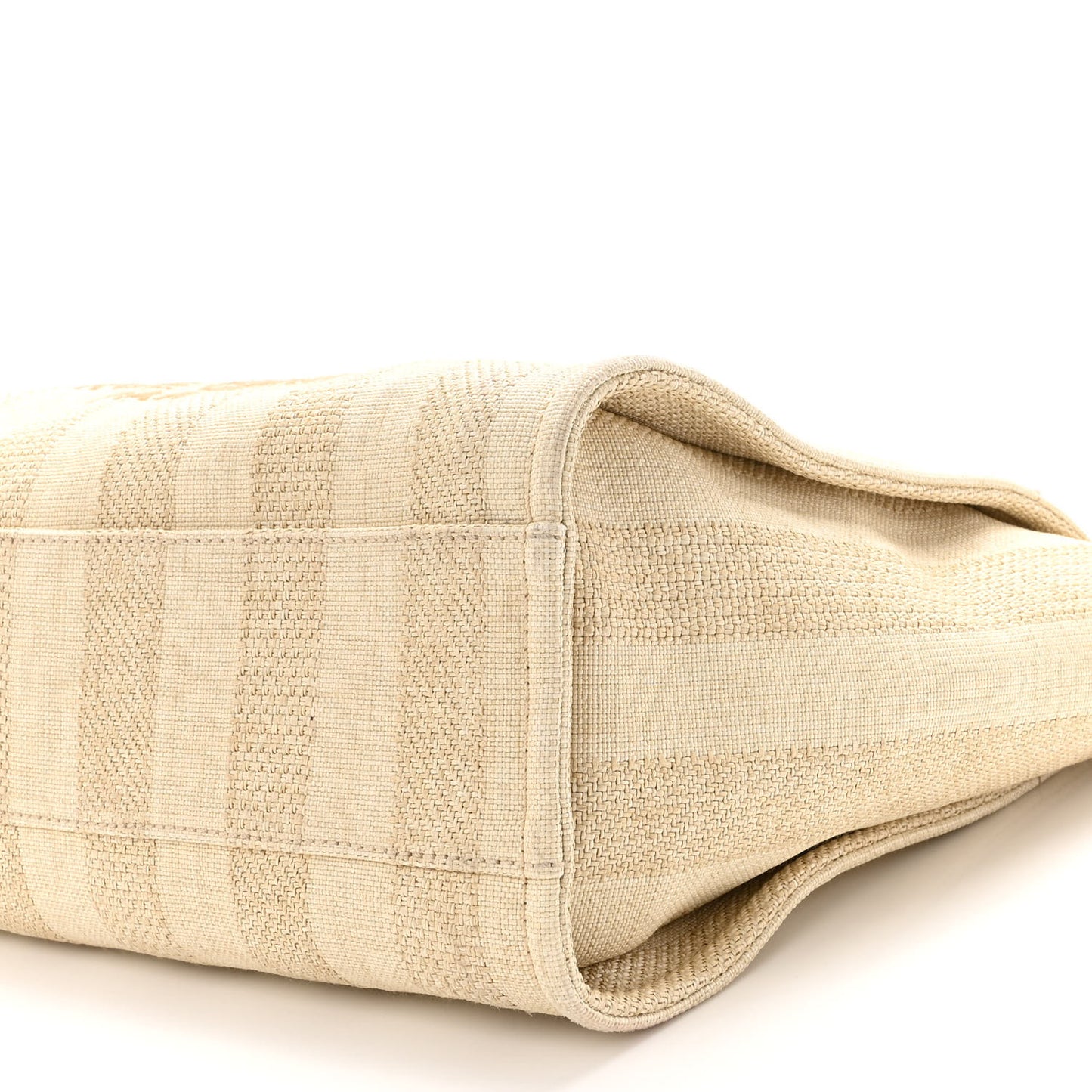 Mixed Fibers Calfskin Striped Small Deauville Tote Beige