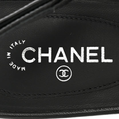 Chanel Lambskin Camellia Thong Sandals 39 Black White 7 of 11