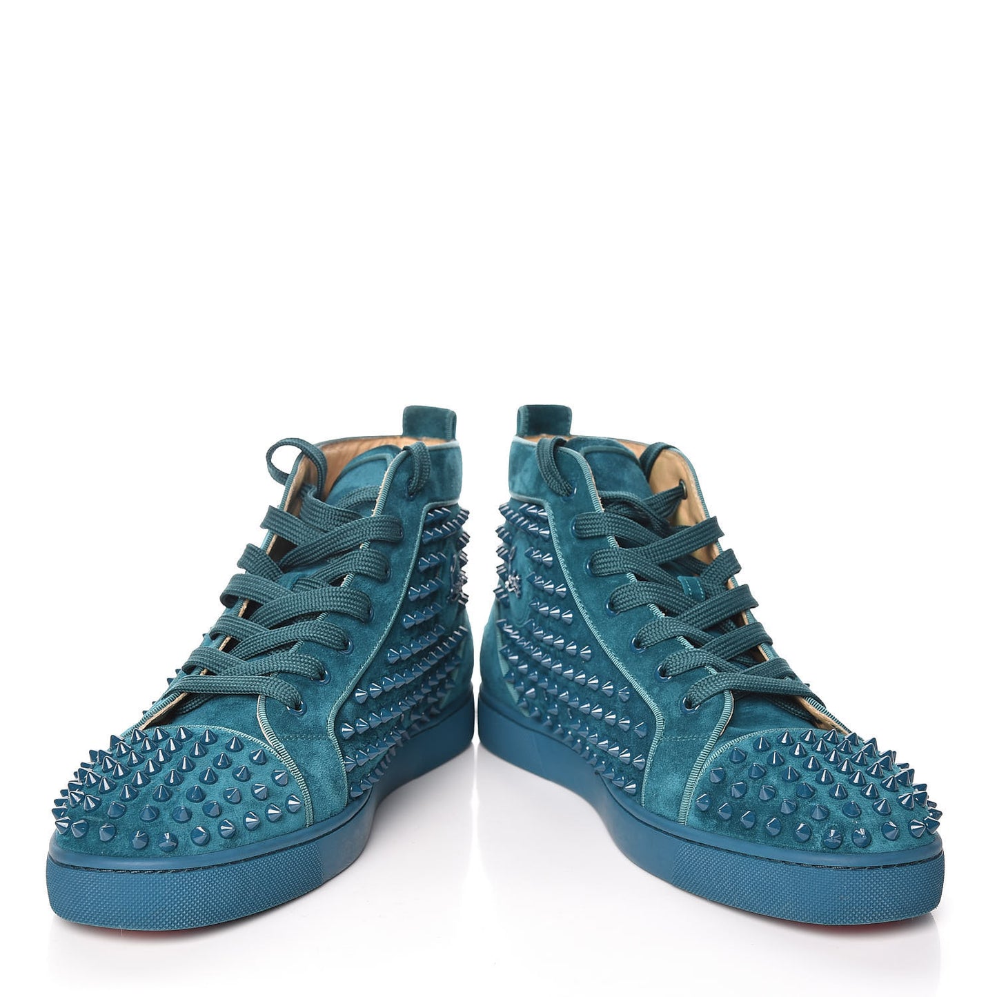 CHRISTIAN LOUBOUTIN Veau Velours Mens Louis Orlato Flat Spikes Sneakers 43.5 Amazonia