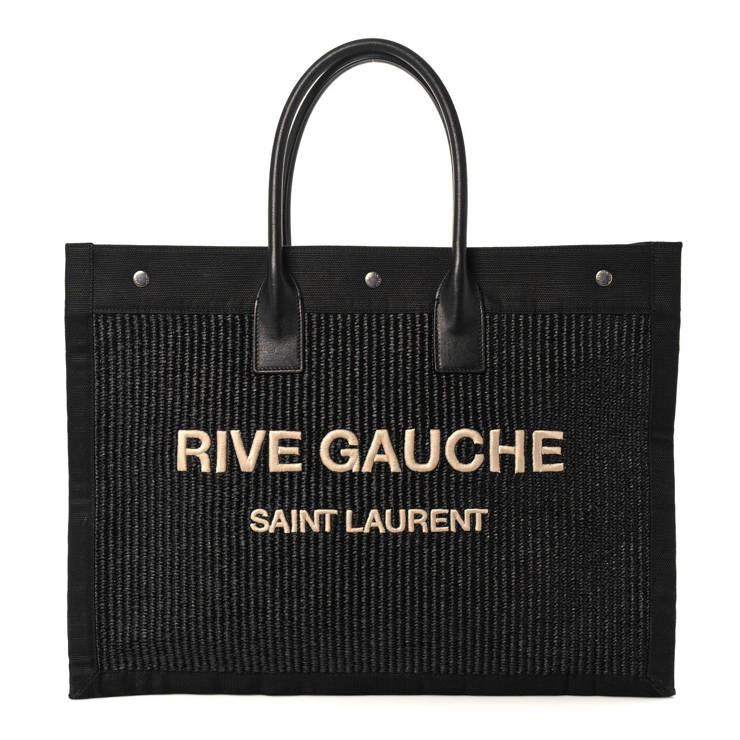 Saint Laurent Raffia Linen Calfskin Rive Gauche Tote Black 1 of 13