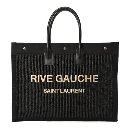 Saint Laurent Raffia Linen Calfskin Rive Gauche Tote Black 1 of 13