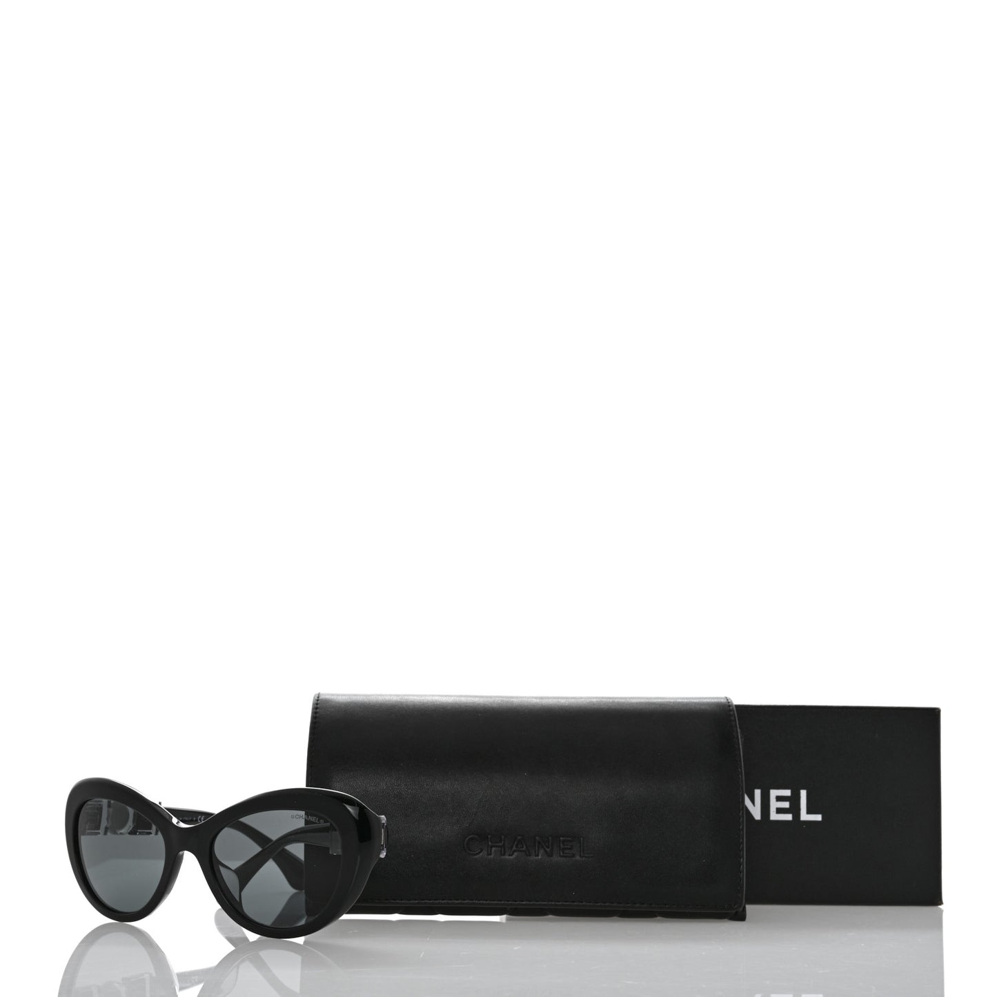 Acetate Glass Pearls Cat Eye Sunglasses 5443-H-A Black
