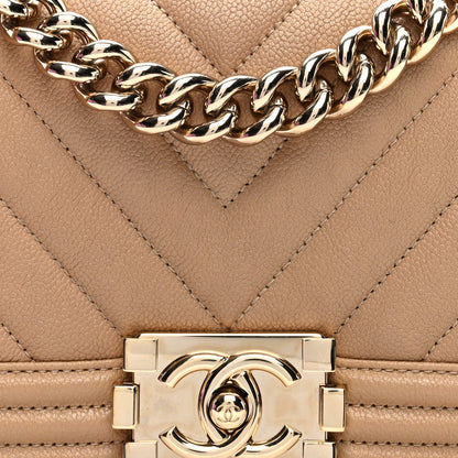 Chanel Caviar Chevron Quilted Small Boy Flap Beige 8 of 10