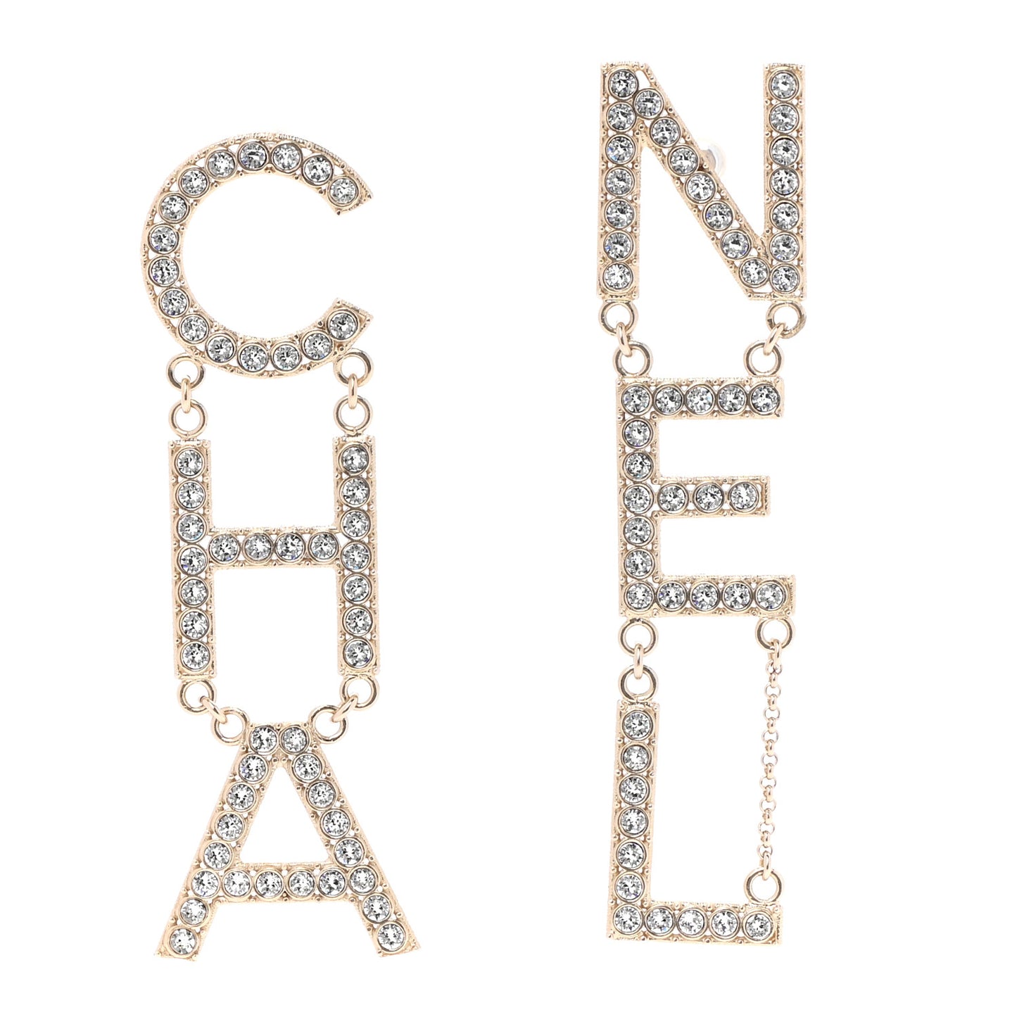 Crystal Cha-Nel Logo Drop Earrings Gold