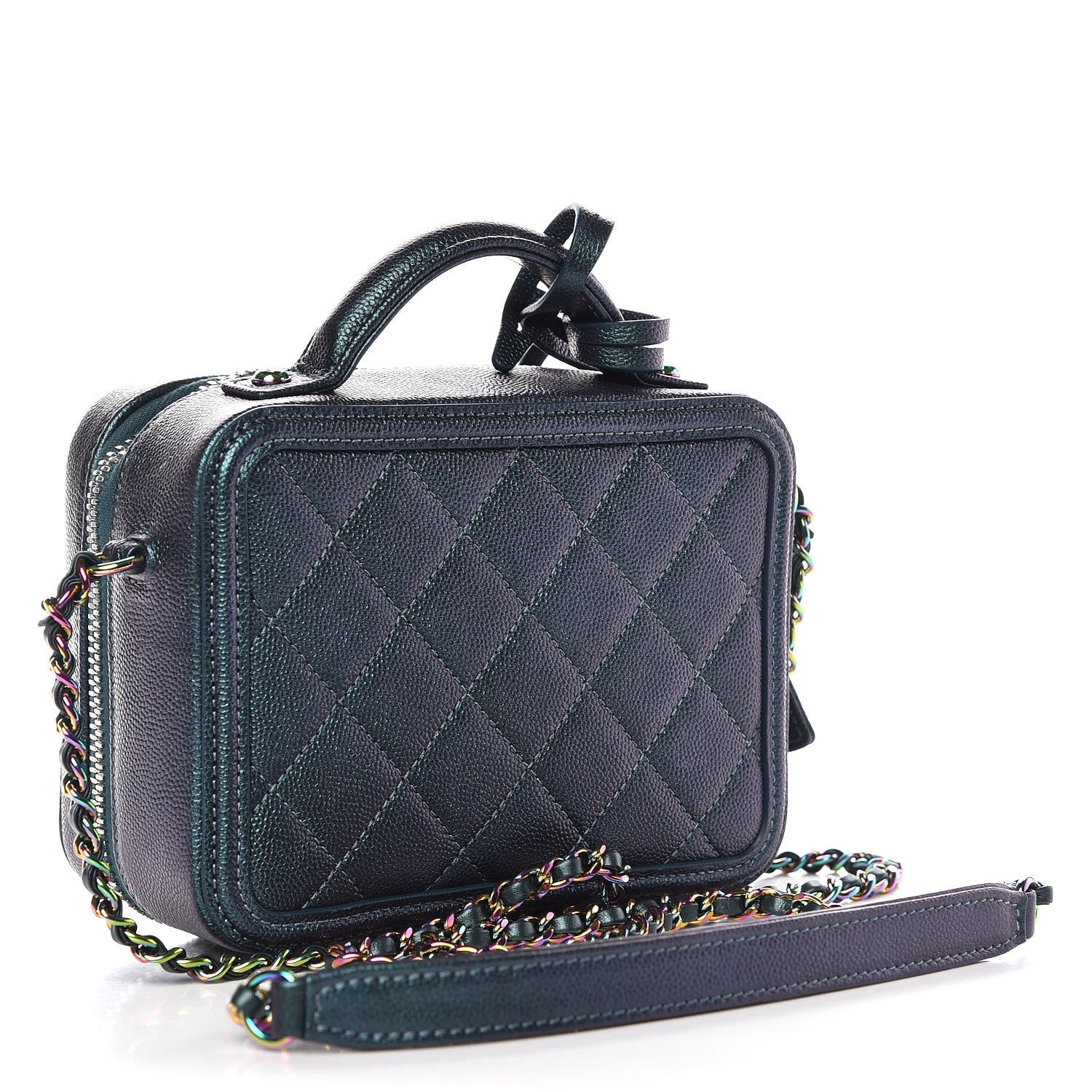 Chanel Iridescent Caviar Quilted Small CC Filigree Vanity Case Dark Turquoise 4 of 8