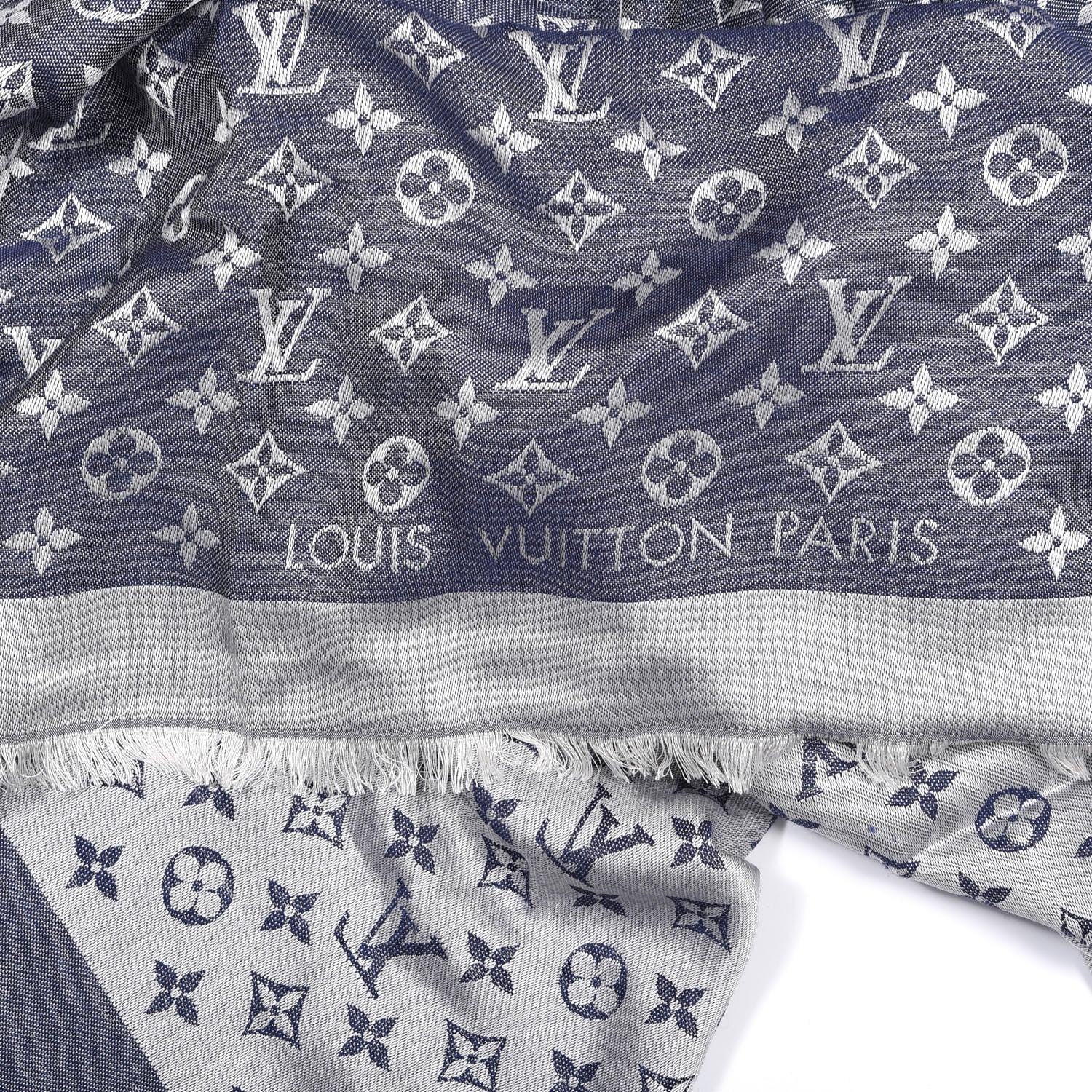 Louis Vuitton Wool Silk Monogram Denim Shawl Blue 2 of 3