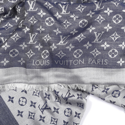 Louis Vuitton Wool Silk Monogram Denim Shawl Blue 2 of 3