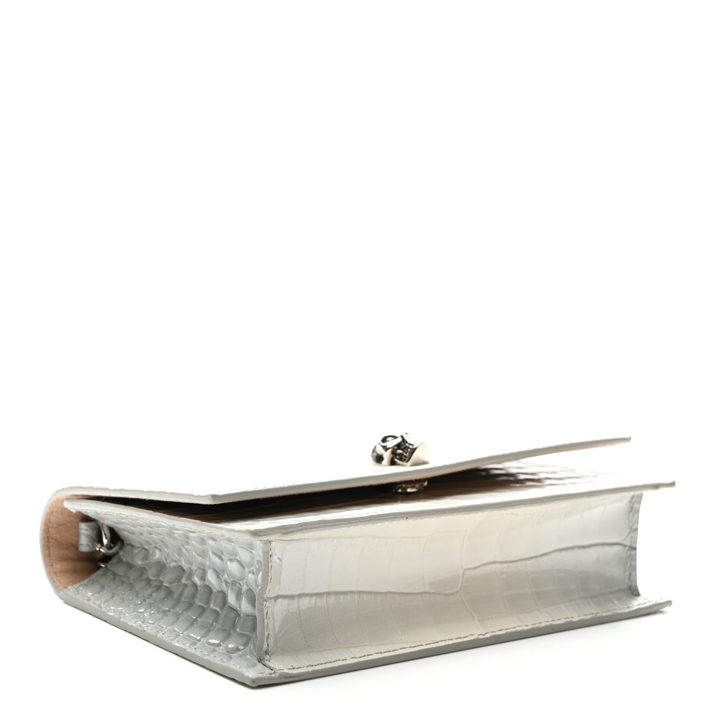 Calfskin Crocodile Embossed Skull Mini Crossbody Bag White