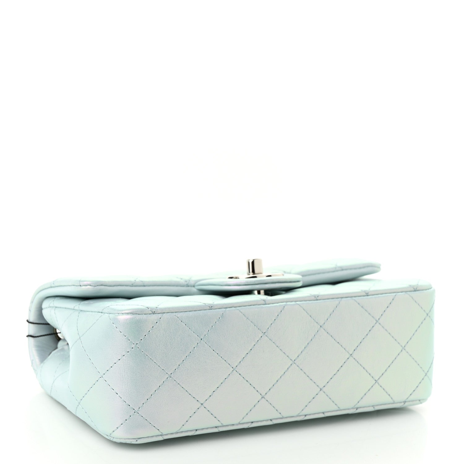 Chanel Iridescent Calfskin Quilted Mini Rectangular Flap Light Blue 4 of 10