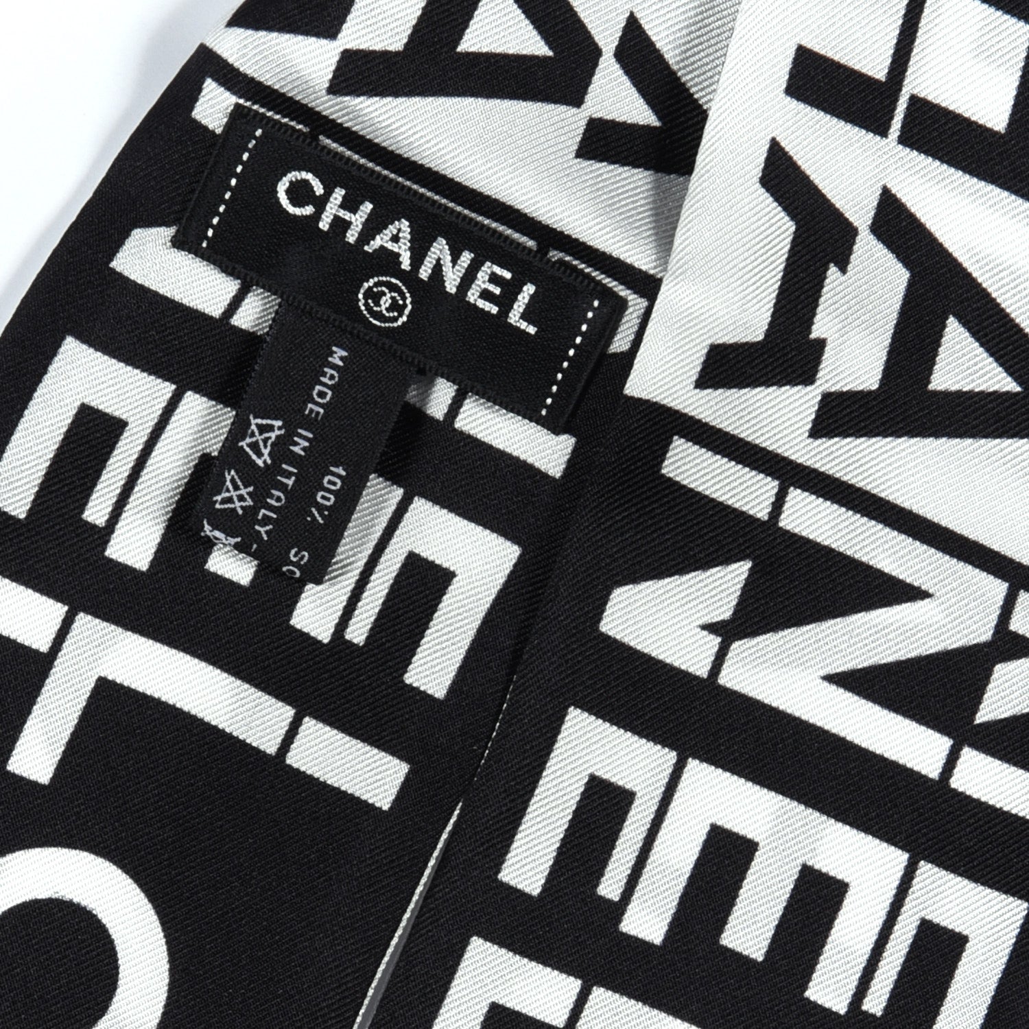 Chanel Silk Logo Slim Bandeau Scarf Black White 4 of 4