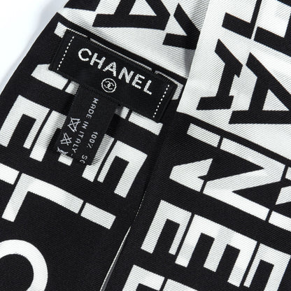 Chanel Silk Logo Slim Bandeau Scarf Black White 4 of 4
