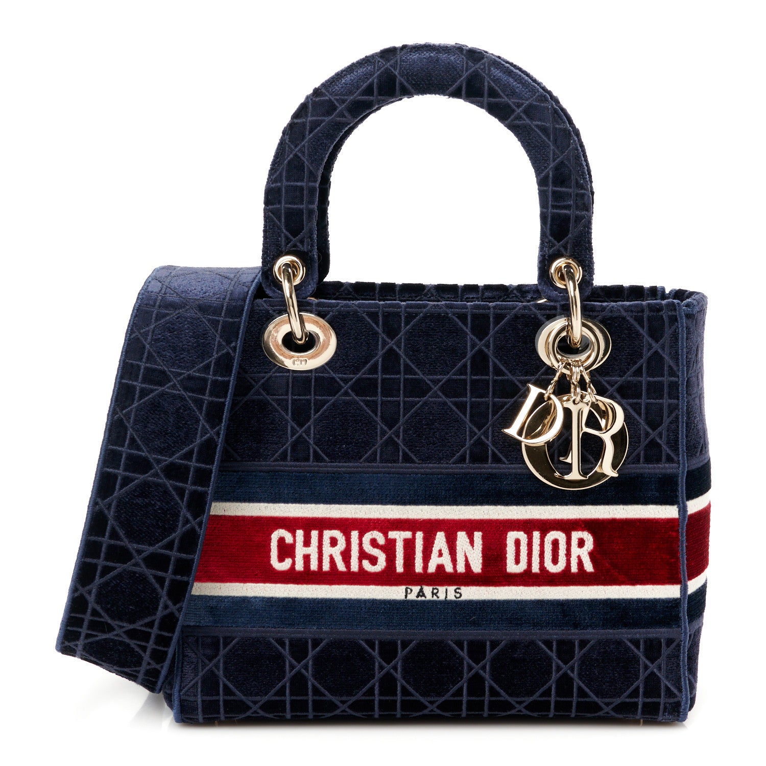 Christian Dior Velvet Cannage Medium Lady D-Lite Blue Red White 1 of 10
