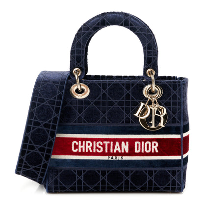 Christian Dior Velvet Cannage Medium Lady D-Lite Blue Red White 1 of 10