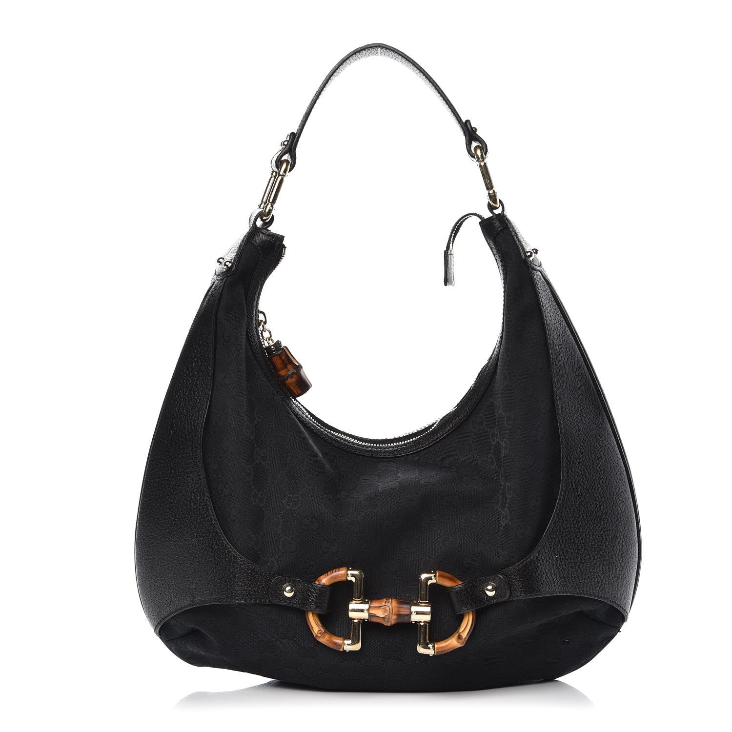 Gucci Monogram Bamboo Horsebit Hobo Black 1 of 7