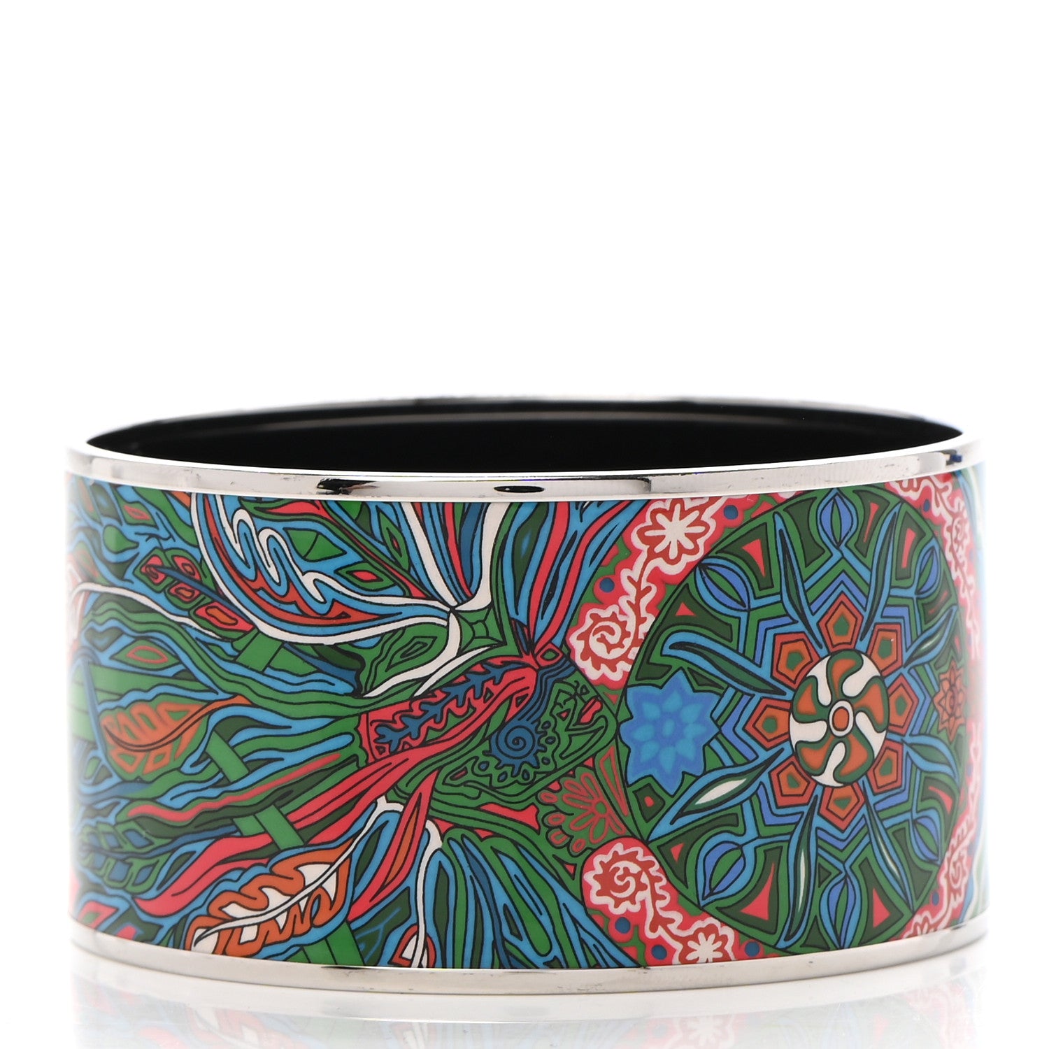 Hermes Enamel Printed Extra Wide L'Arbre Du Vent Bracelet 70 Folk 3 of 5