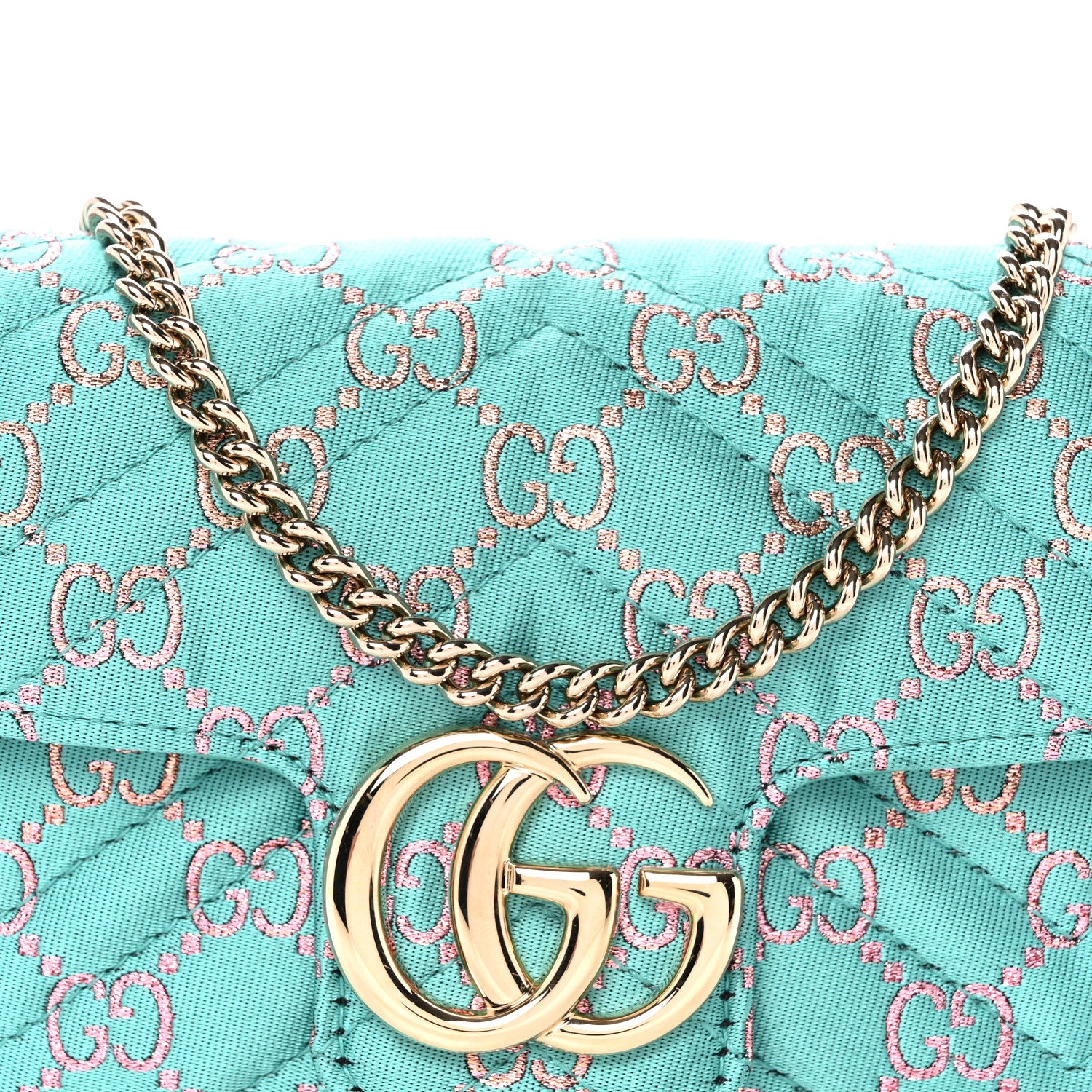 Gucci Canvas Lame GG Monogram Super Mini GG Marmont Shoulder Bag Turquoise Multicolor 8 of 10