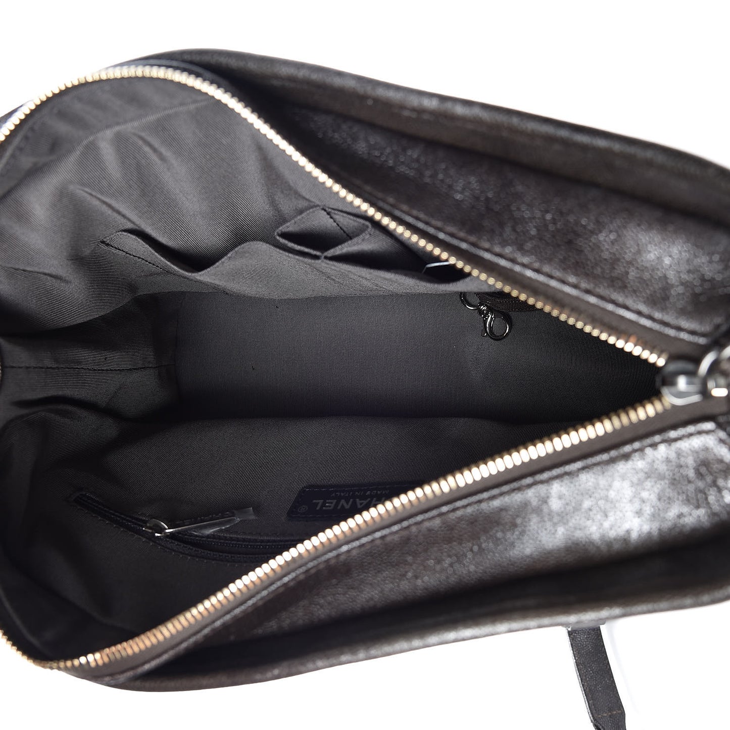 Metallic Caviar Chevron Quilted Medium Gabrielle Hobo Dark Silver Gold