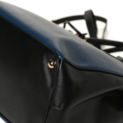 Prada Saffiano Lux Bi-Color Medium Galleria Double Zip Tote Bluette Black 12 of 15