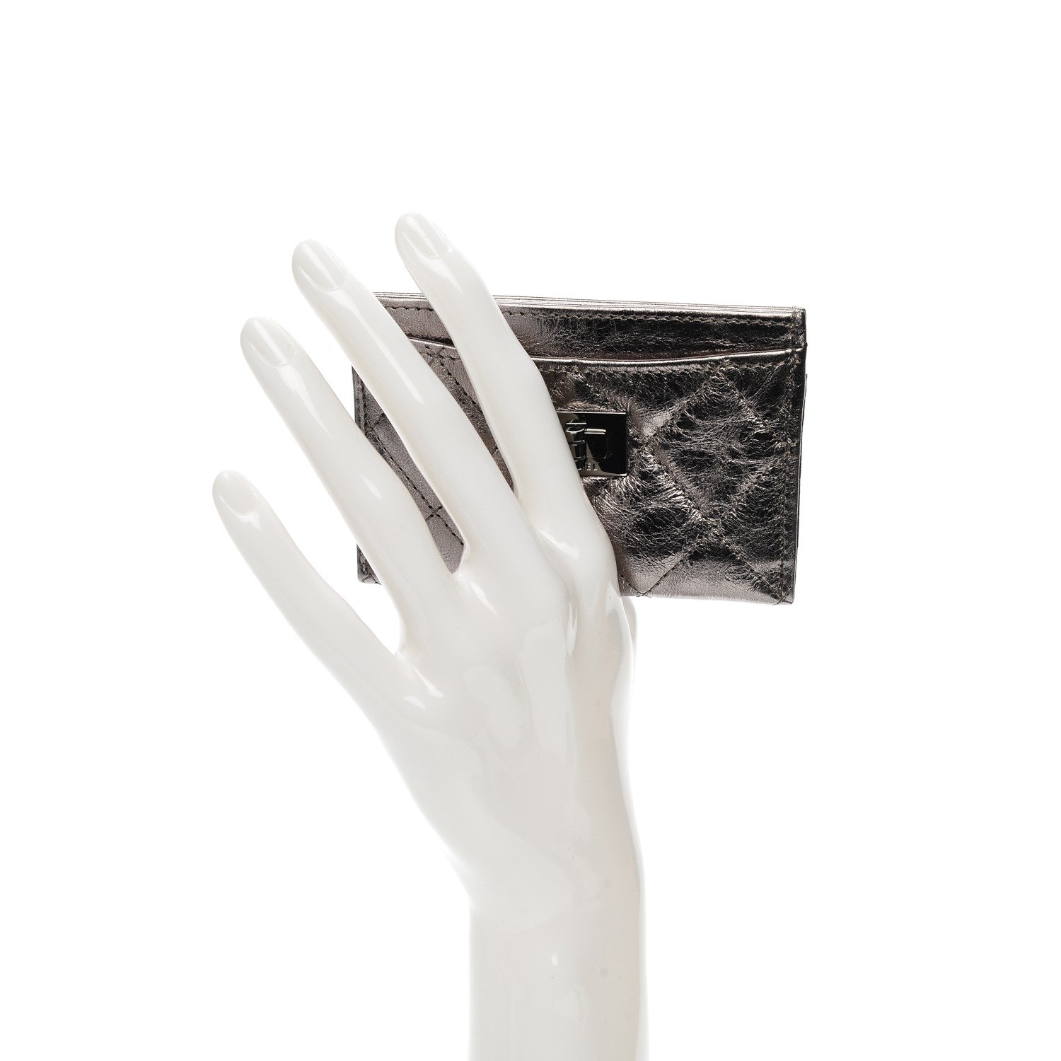 Chanel Metallic Aged Calfskin Quilted Reissue Card Holder Silver 2 of 6
