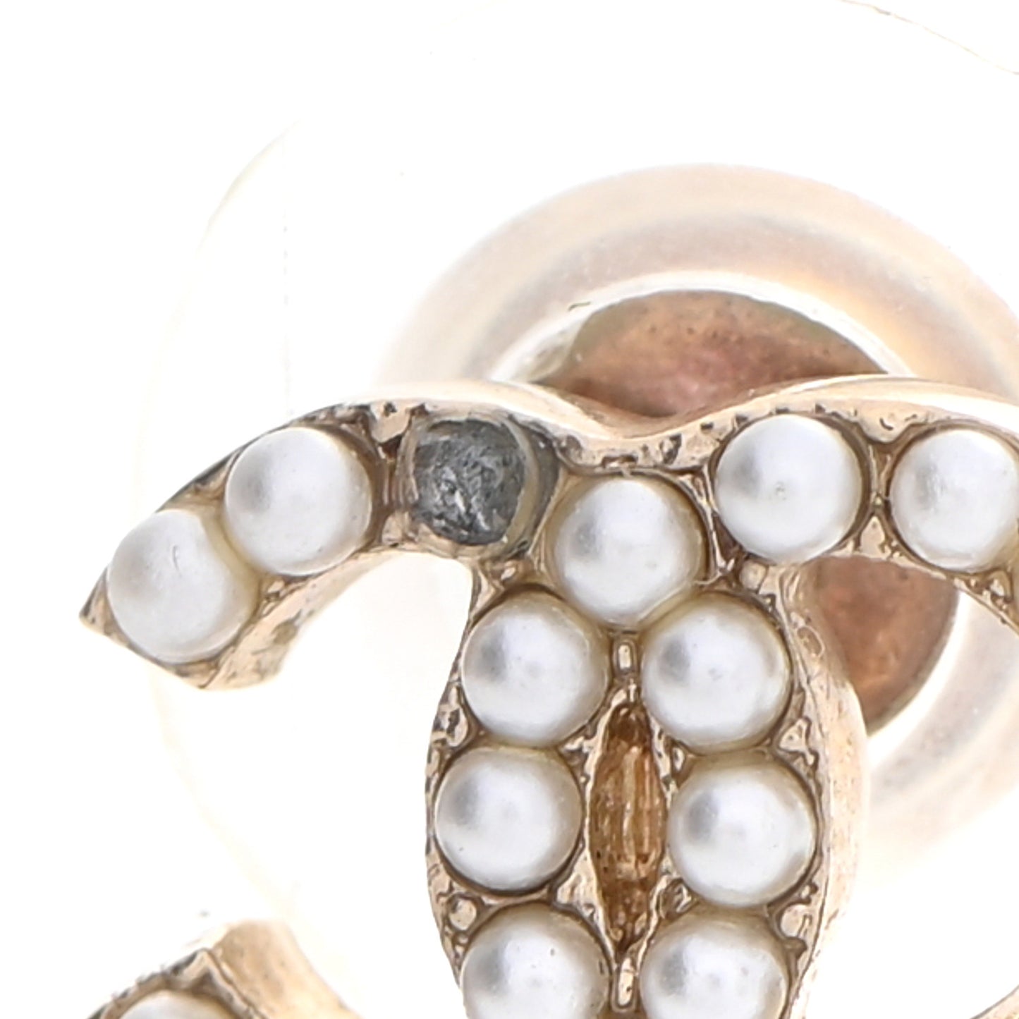 Resin Pearl CC Drop Earrings Gold