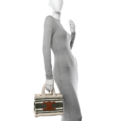 Celine Stripe Triomphe Small Cabas Thais Khaki Tan 2 of 13