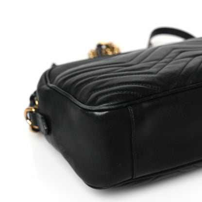 Gucci Calfskin Matelasse Medium GG Marmont Chain Shoulder Bag Black 8 of 9