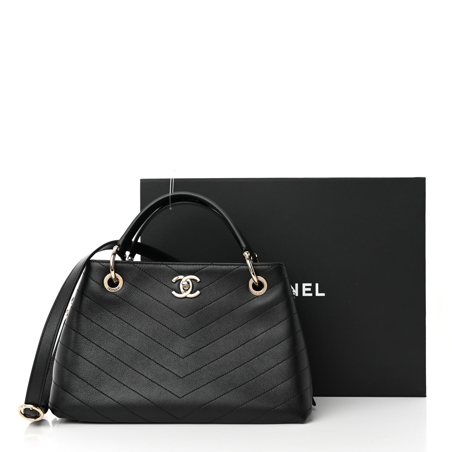 Chanel Calfskin Stitched Large Chevron Chic Shopping Bag Black 12 of 12