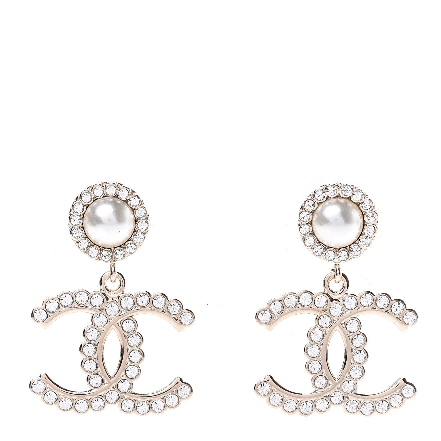 Chanel Crystal Pearl Bow-tiful CC Drop Earrings Gold 1 of 6