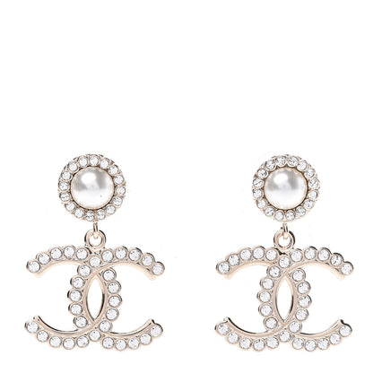 Chanel Crystal Pearl Bow-tiful CC Drop Earrings Gold 1 of 6