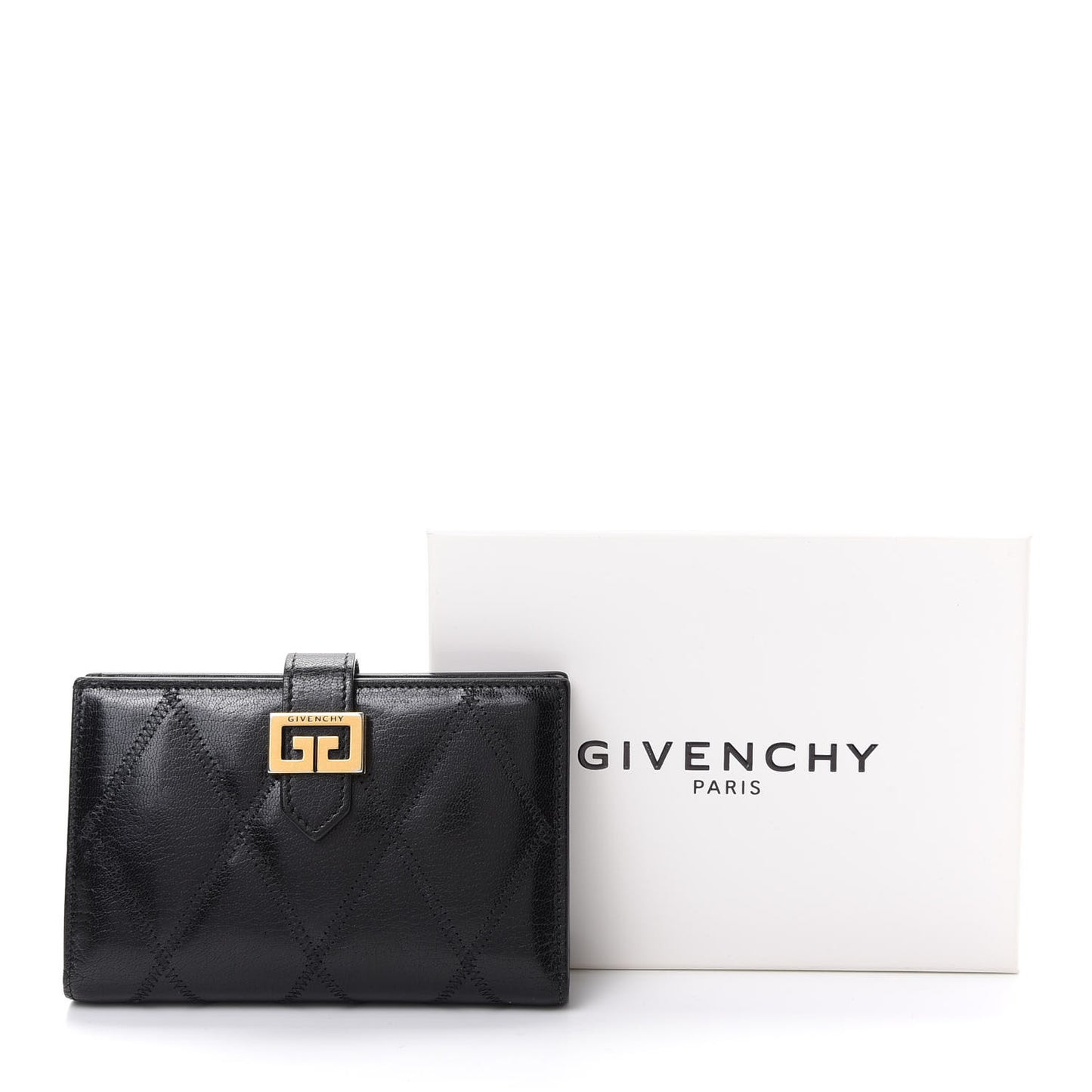 Goatskin Diamond Quilted GV3 Medium Wallet Black