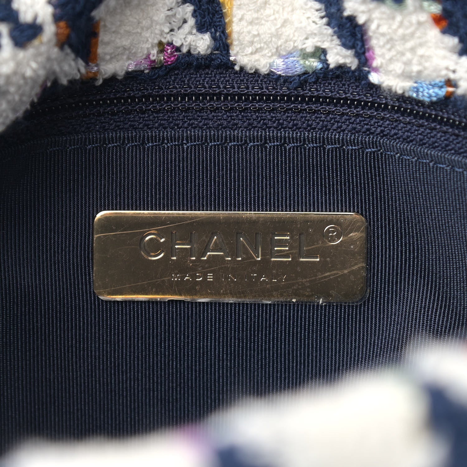 Chanel Tweed Quilted Medium Chanel 19 Flap Ecru Navy Blue Multicolor 6 of 9