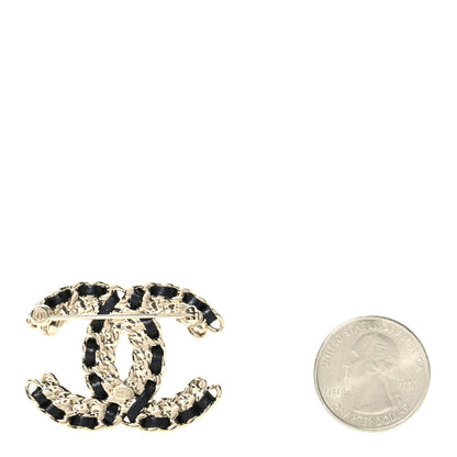 Chanel Lambskin Crystal Vintage Allure CC Chain Brooch Black Gold 2 of 5