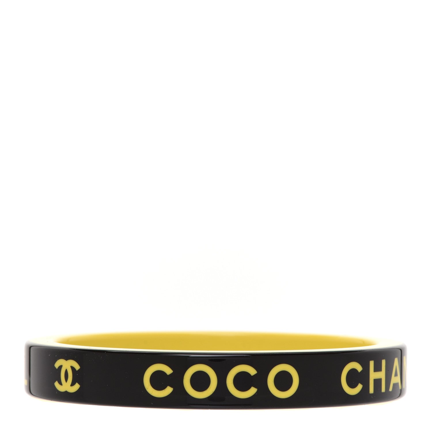 Chanel Resin Logo Bangle Bracelet Yellow Black 3 of 5