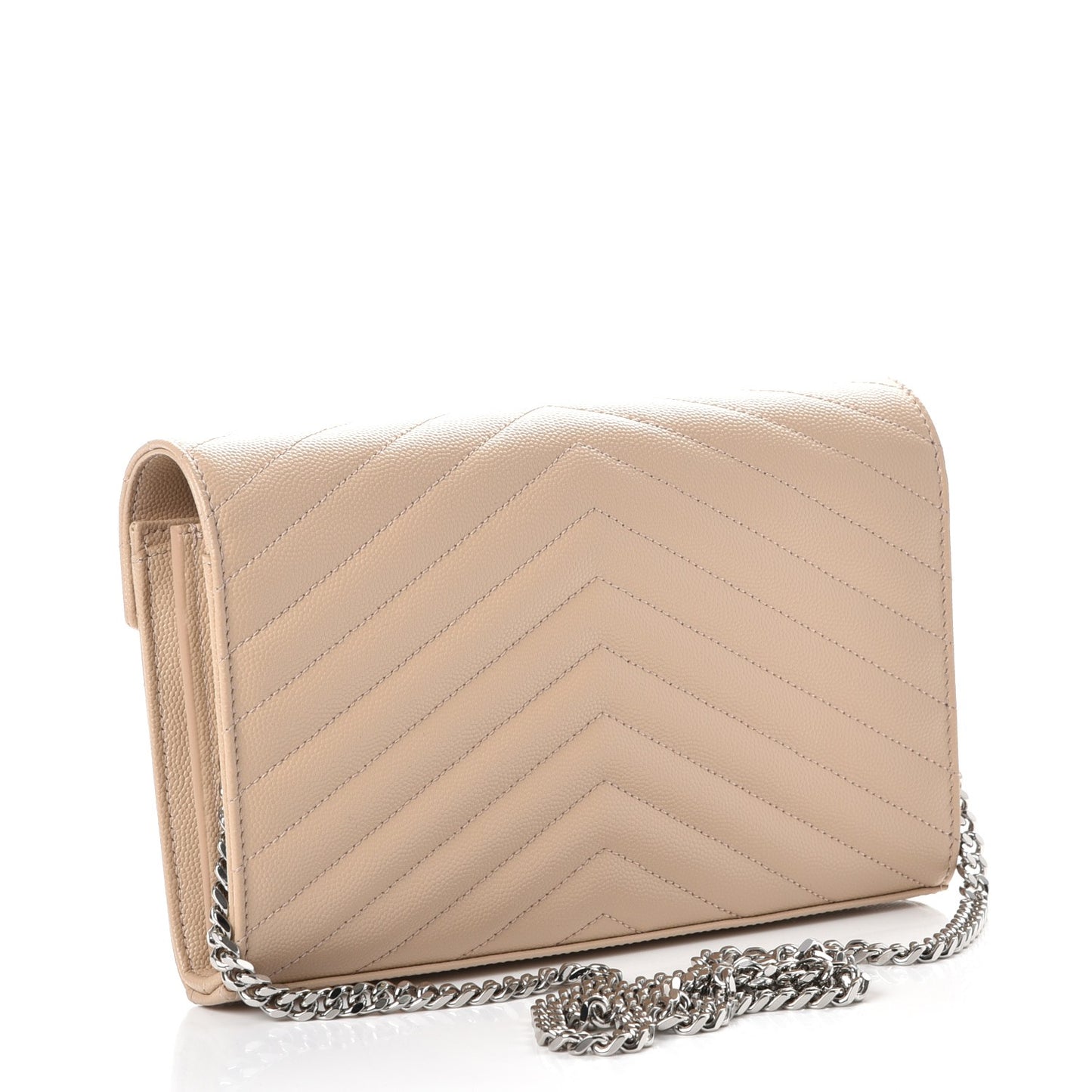 Grain De Poudre Matelasse Chevron Monogram Chain Wallet Nude Powder