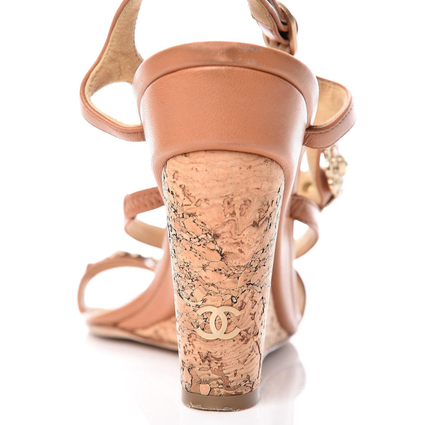 Lambskin Cork Camellia Wedge Sandals 40 Light Brown
