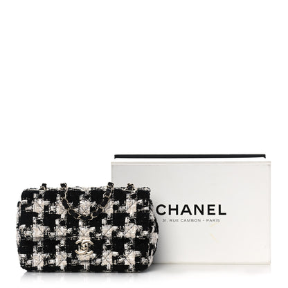 Chanel Tweed Quilted Mini Rectangular Flap Black Ecru White 16 of 16