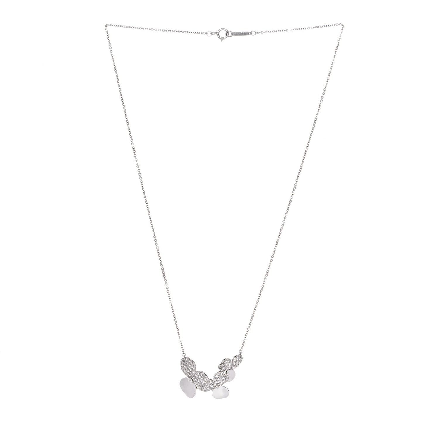 Platinum Diamond Mini Paper Flowers Cluster Pendant Necklace
