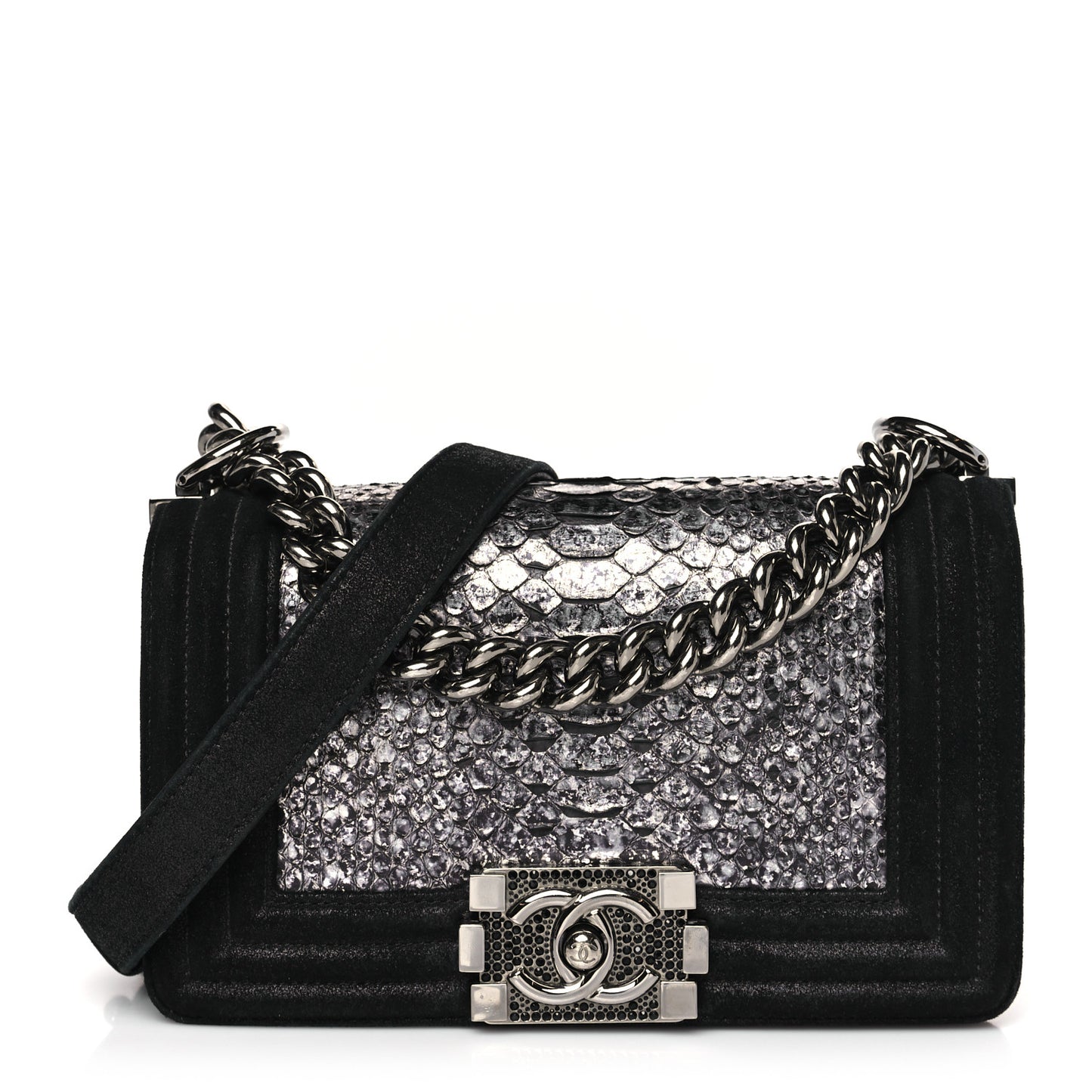 Snakeskin Calfskin Small Boy Flap Black
