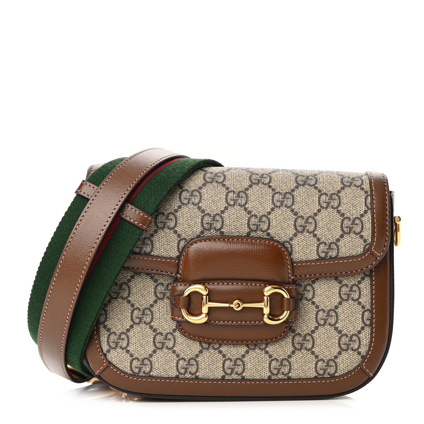 GG Supreme Monogram Web Mini Horsebit 1955 Shoulder Bag Beige Brown Sugar