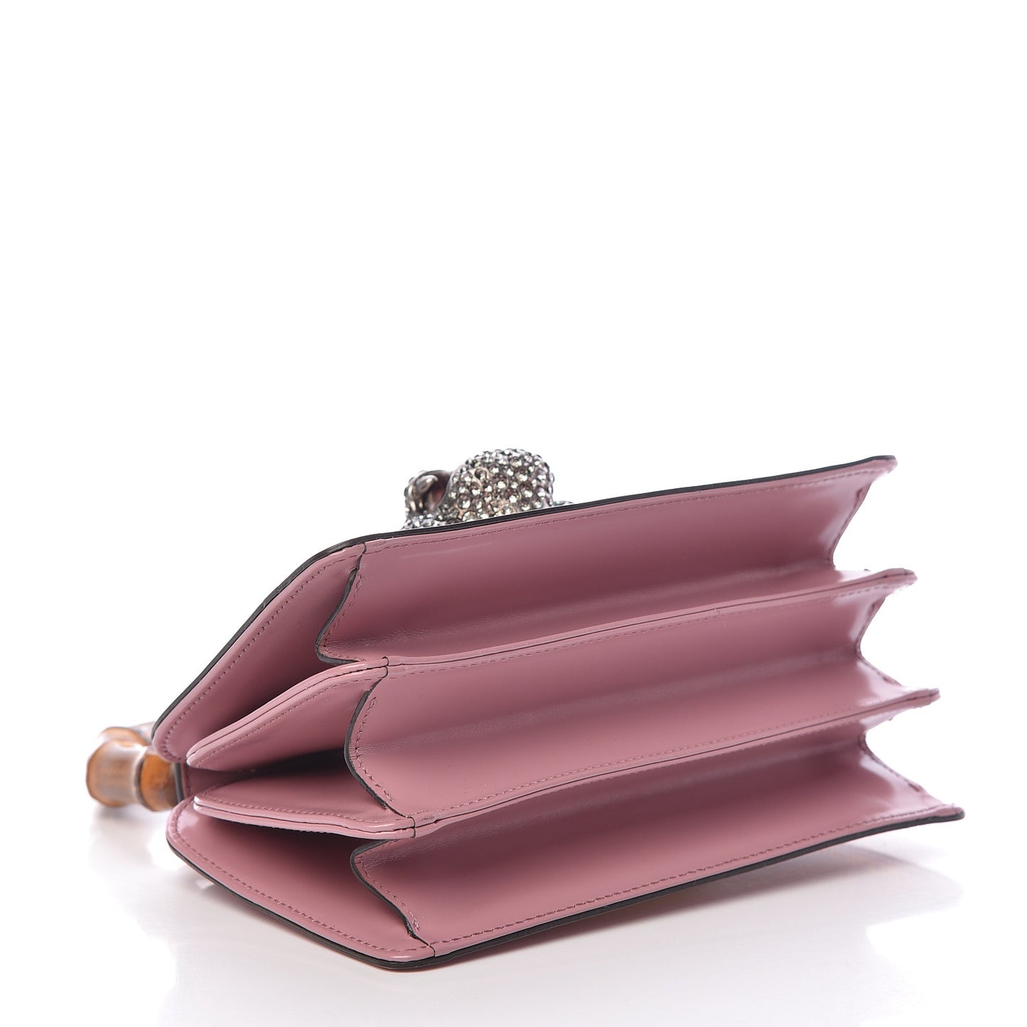 Calfskin Bamboo Crystal Mini Thiara Top Handle Bag Carmine Rose Gold