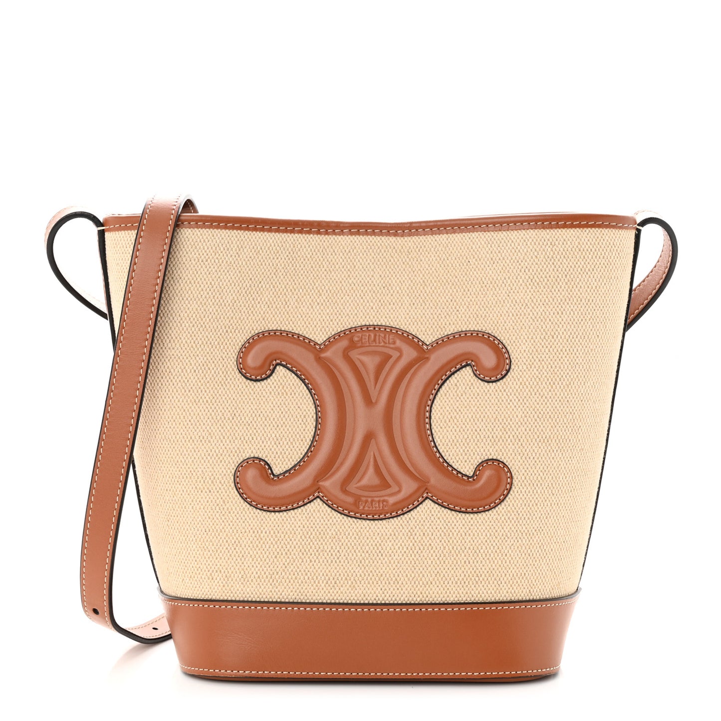 Canvas Calfskin Triomphe Small Bucket Bag Vanilla Tan