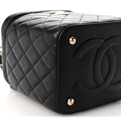 Chanel Lambskin Quilted Top Handle Vanity Case With Chain Black 9 of 10