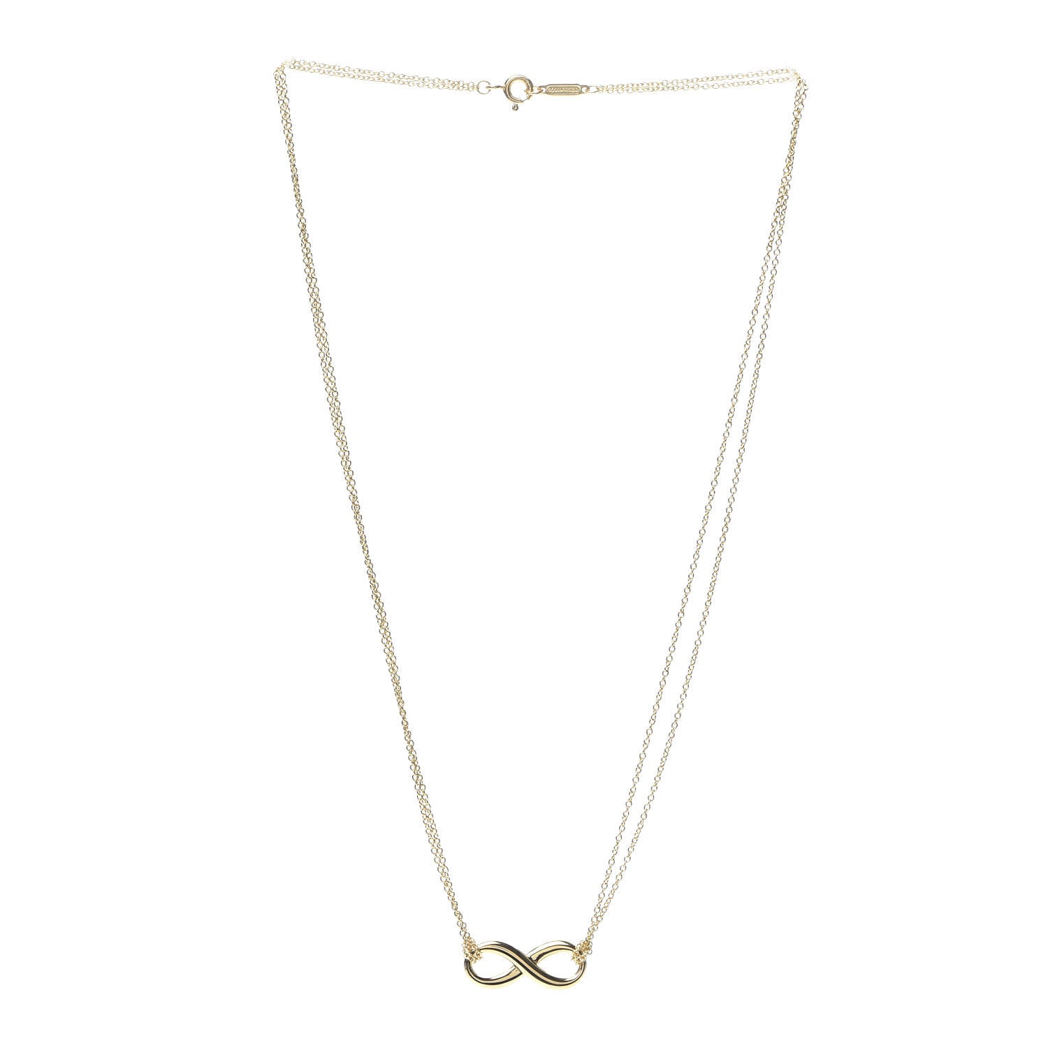 Tiffany 18K Yellow Gold Infinity Double Chain Pendant Necklace 3 of 5