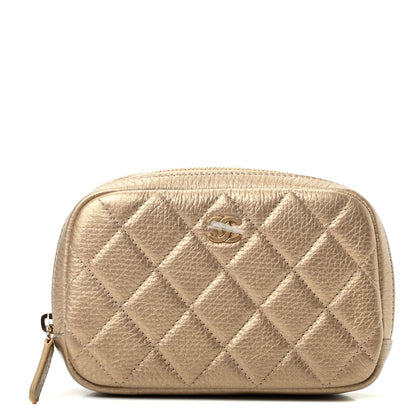 Chanel Metallic Calfskin Quilted Small Curvy Pouch Cosmetic Case Gold 1 of 7