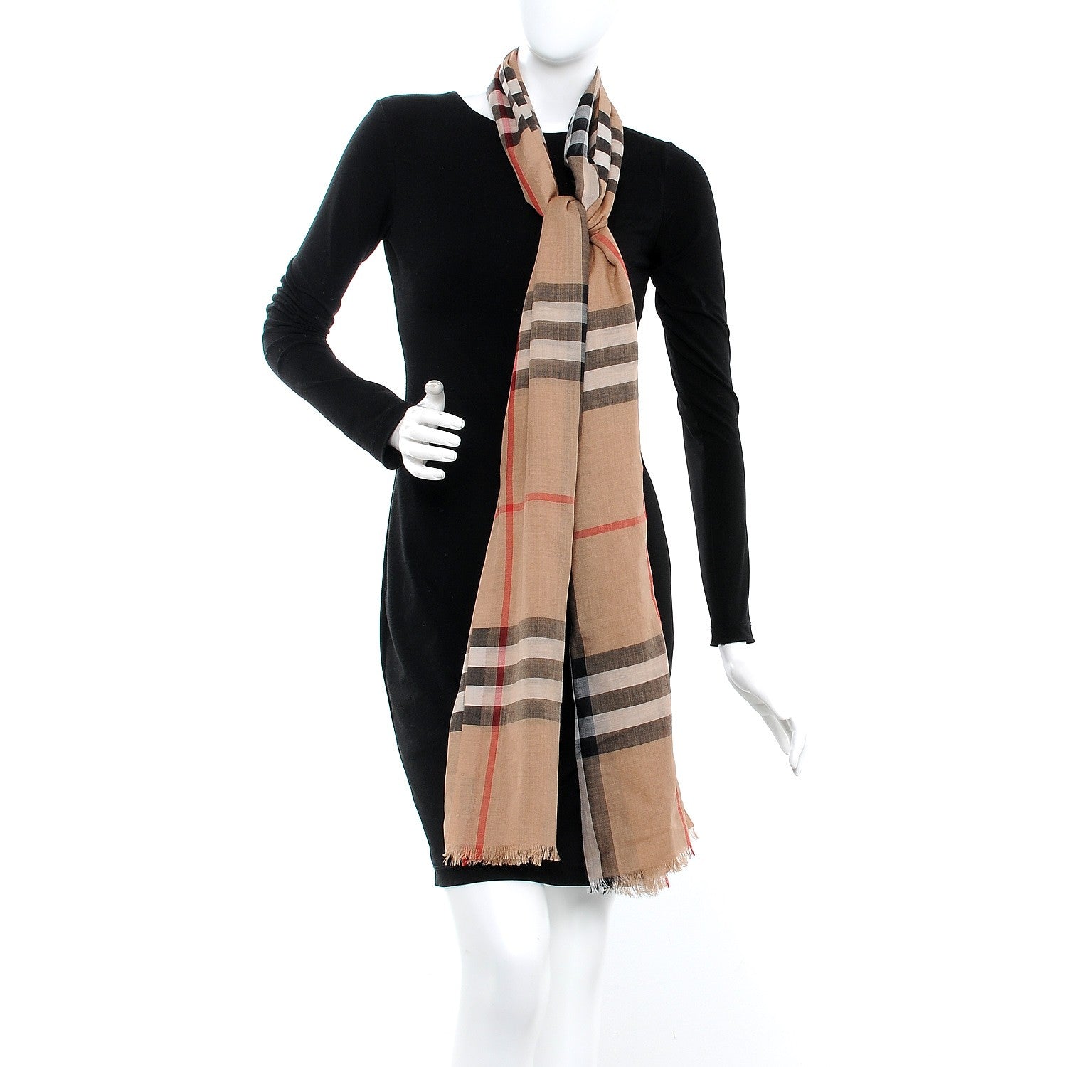 Burberry Wool Silk House Check Lightweight Scarf Camel 2 of 6