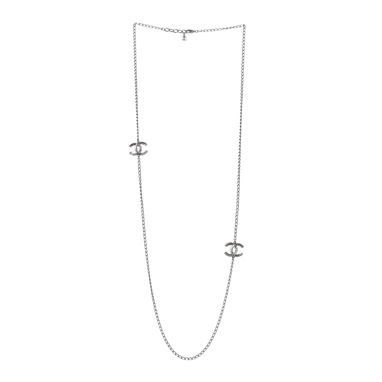 Chanel Crystal Baguette CC Double Strand Necklace Silver 4 of 6