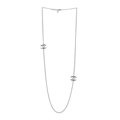 Chanel Crystal Baguette CC Double Strand Necklace Silver 4 of 6