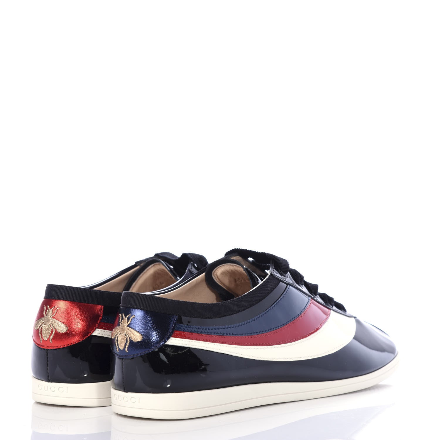 Gucci Patent Calfskin Mens Web Falacer Sneakers 8.5 Black 4 of 11