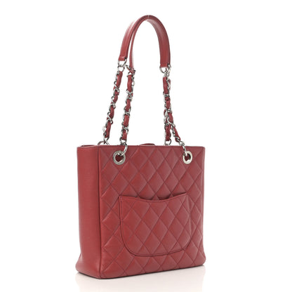 Chanel Caviar Quilted Petit Shopping Tote PST Red 3 of 13
